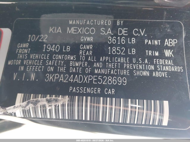 Aukcja sprzedaży 2023 Kia Rio Lx, vin: 3KPA24ADXPE528699, numer aukcji: 45201519