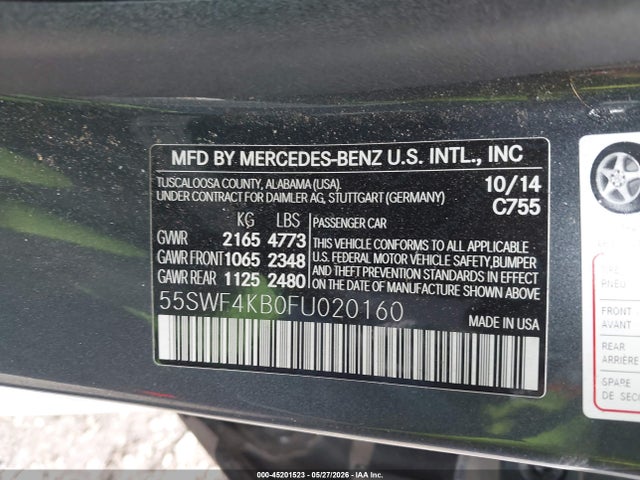 2015 Mercedes-benz C 300 Sport 4matic მანქანა იყიდება აუქციონზე, vin: 55SWF4KB0FU020160, აუქციონის ნომერი: 45201523