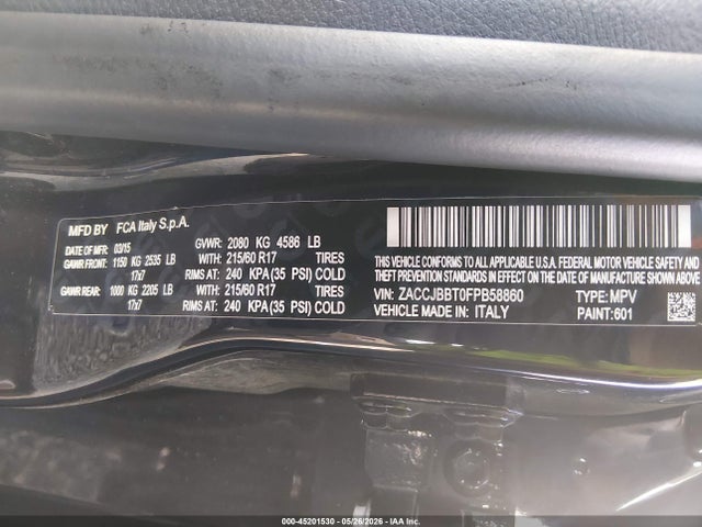 Продажа на аукционе авто 2015 Jeep Renegade Latitude, vin: ZACCJBBT4FPB58860, номер лота: 45201530