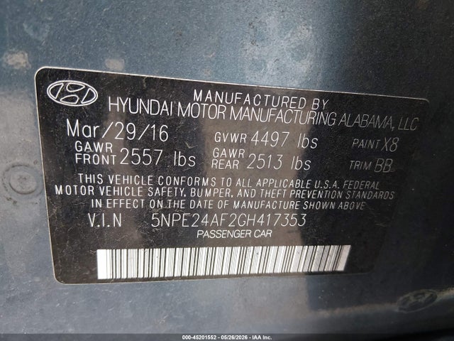 Продаж на аукціоні авто 2016 Hyundai Sonata, vin: 5NPE24AF2GH417353, номер лоту: 45201552