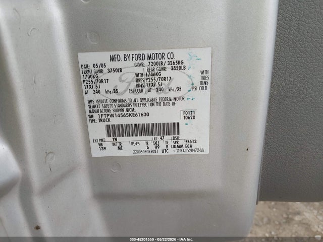 Продаж на аукціоні авто 2005 Ford F-150 Fx4/lariat/xlt, vin: 1FTPW14565KE61630, номер лоту: 45201559