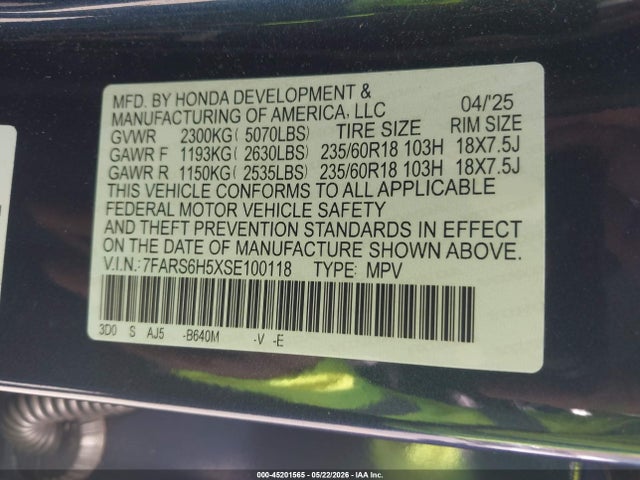 7FARS6H5XSE100118 Honda Cr-v Hybrid Sport