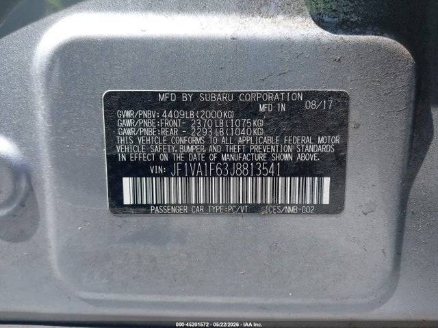 Aukcja sprzedaży 2018 Subaru Wrx Limited, vin: JF1VA1F63J8813541, numer aukcji: 45201572