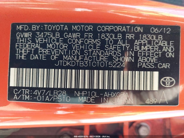 Продажа на аукционе авто 2012 Toyota Prius C Four, vin: JTDKDTB31C1015224, номер лота: 45201576