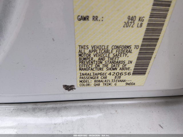1N4AL3AP6EC420656 Nissan Altima 2.5/2.5 S/2.5 Sl/2.5 Sv