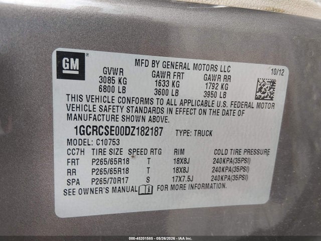 Aukcja sprzedaży 2013 Chevrolet Silverado 1500 Lt, vin: 1GCRCSE00DZ182187, numer aukcji: 45201585