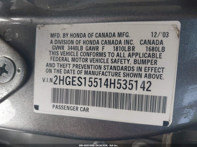Aukcja sprzedaży 2004 Honda Civic Lx, vin: 2HGES15514H535142, numer aukcji: 45201589