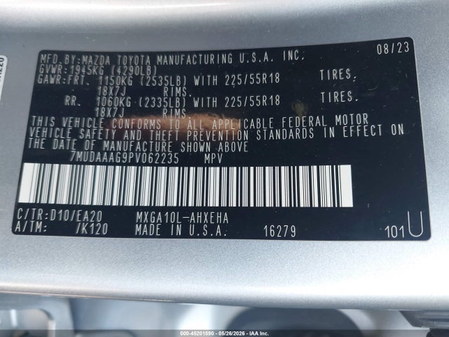 45201590 :رقم المزاد ، 7MUDAAAG9PV062235 vin ، 2023 Toyota Corolla Cross Xle مزاد بيع