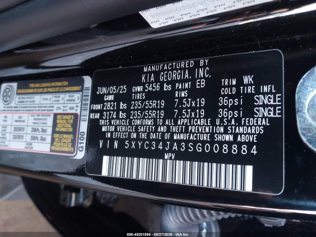 2025 Kia Ev6 Wind Rwd მანქანა იყიდება აუქციონზე, vin: 5XYC34JA3SG008884, აუქციონის ნომერი: 45201594
