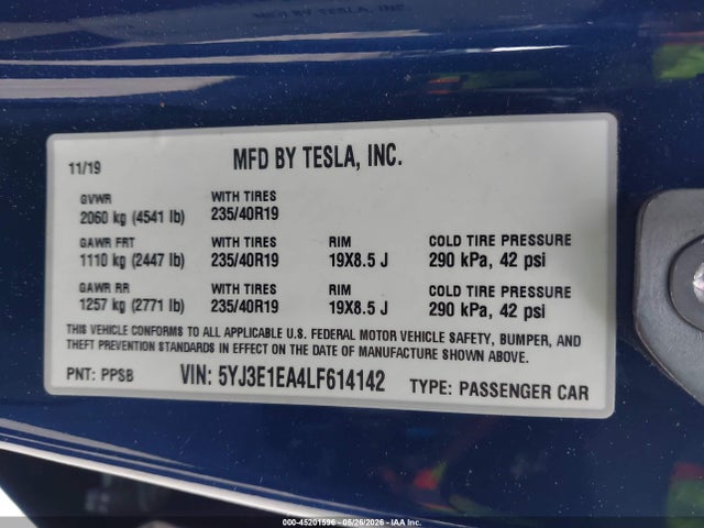 Aukcja sprzedaży 2020 Tesla Model 3 Standard Range Plus Rear-wheel Drive/standard Range Rear-wheel Drive, vin: 5YJ3E1EA4LF614142, numer aukcji: 45201596