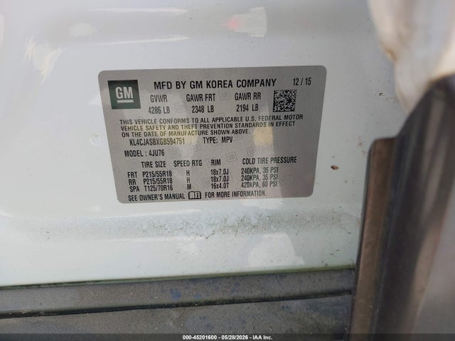 2016 Buick Encore მანქანა იყიდება აუქციონზე, vin: KL4CJASBXGB594751, აუქციონის ნომერი: 45201600