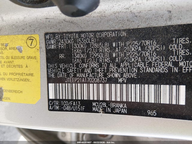 Продажа на аукционе авто 2007 Toyota Highlander V6, vin: JTEEP21A170208737, номер лота: 45201607