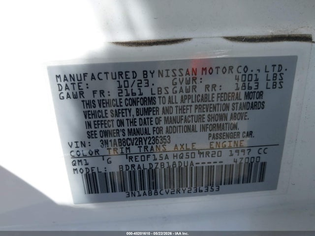 Продаж на аукціоні авто 2024 Nissan Sentra Sv Xtronic Cvt, vin: 3N1AB8CV2RY236353, номер лоту: 45201610