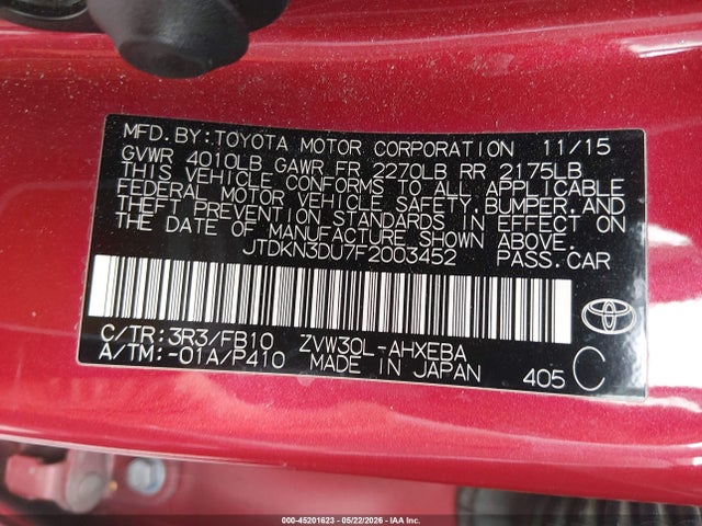 Aukcja sprzedaży 2015 Toyota Prius Three, vin: JTDKN3DU7F2003452, numer aukcji: 45201623
