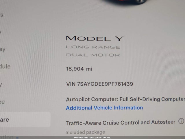 Aukcja sprzedaży 2023 Tesla Model Y Awd/long Range Dual Motor All-wheel Drive, vin: 7SAYGDEE9PF761439, numer aukcji: 45201661