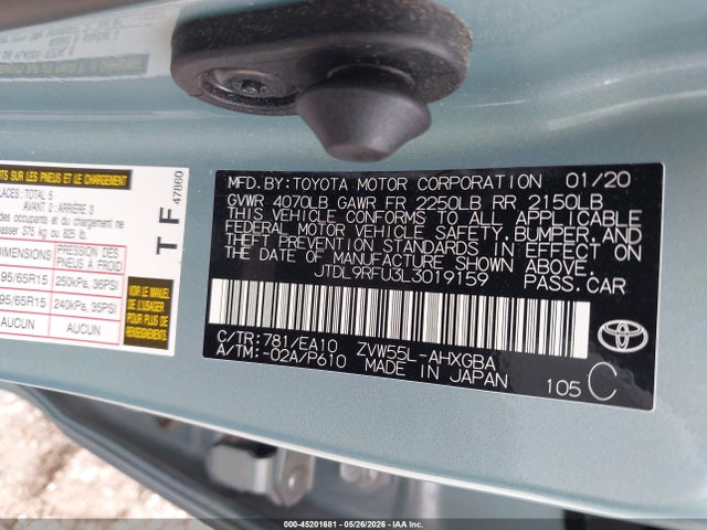 Toyota Prius Xle Awd-e 2020 JTDL9RFU3L3019159 Image 9