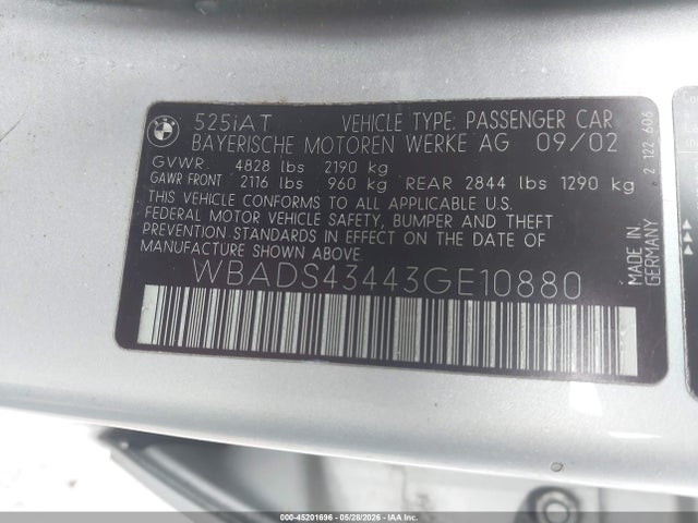 Продаж на аукціоні авто 2003 Bmw 525ita, vin: WBADS43443GE10880, номер лоту: 45201696
