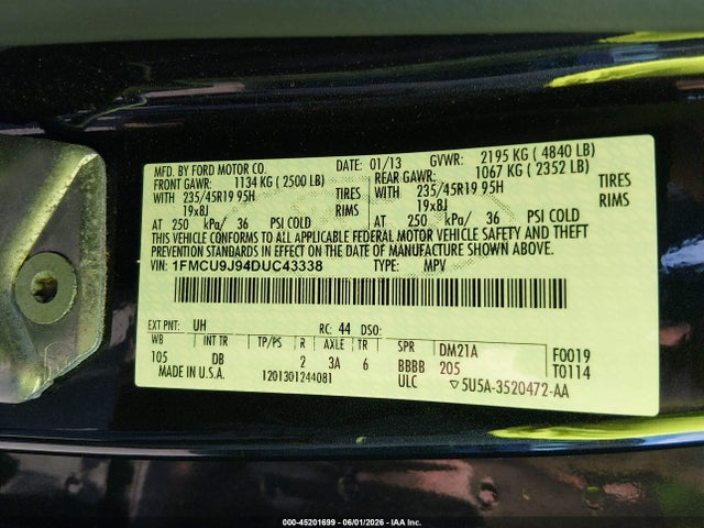 Продаж на аукціоні авто 2013 Ford Escape Titanium, vin: 1FMCU9J94DUC43338, номер лоту: 45201699