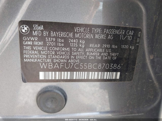 Aukcja sprzedaży 2011 Bmw 535i Xdrive, vin: WBAFU7C55BC870386, numer aukcji: 45201712