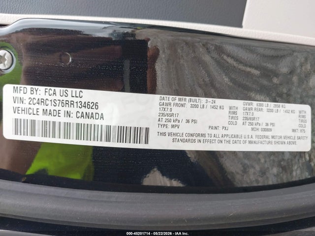 Продажа на аукционе авто 2024 Chrysler Pacifica Hybrid Select, vin: 2C4RC1S76RR134626, номер лота: 45201714