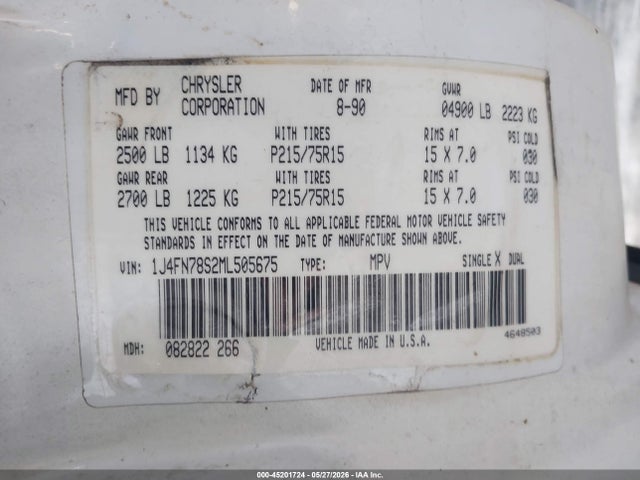 Продаж на аукціоні авто 1991 Jeep Cherokee Briarwood, vin: 1J4FN78S2ML505675, номер лоту: 45201724