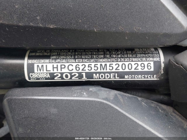 MLHPC6255M5200296 Honda Cbr500 Ra