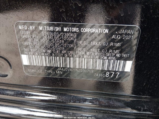 Auction sale of the 2022 Mitsubishi Outlander Phev Gt S-awc/le S-awc/sel S-awc, vin: JA4J2VA71NZ030709, lot number: 45201746