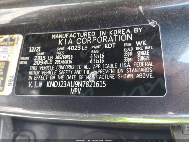 Aukcja sprzedaży 2022 Kia Soul Lx, vin: KNDJ23AU9N7821615, numer aukcji: 45201748