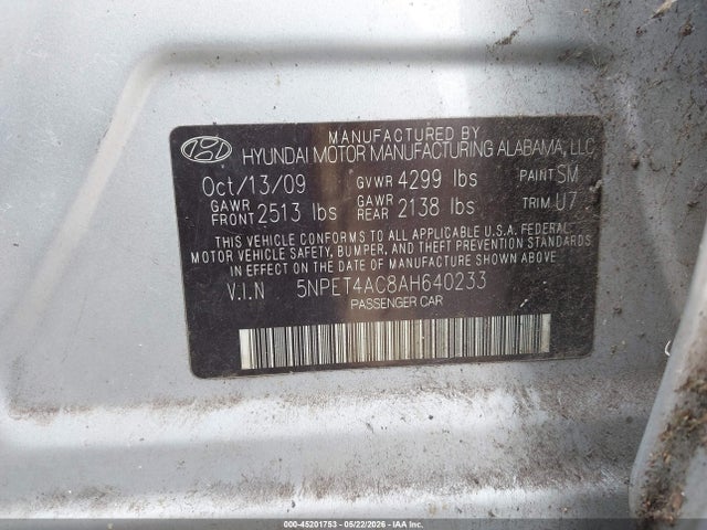 45201753 :رقم المزاد ، 5NPET4AC8AH640233 vin ، 2010 Hyundai Sonata Gls مزاد بيع