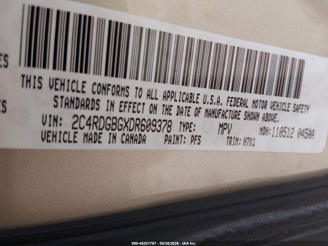 45201767 :رقم المزاد ، 2C4RDGBGXDR609378 vin ، 2013 Dodge Grand Caravan Se مزاد بيع