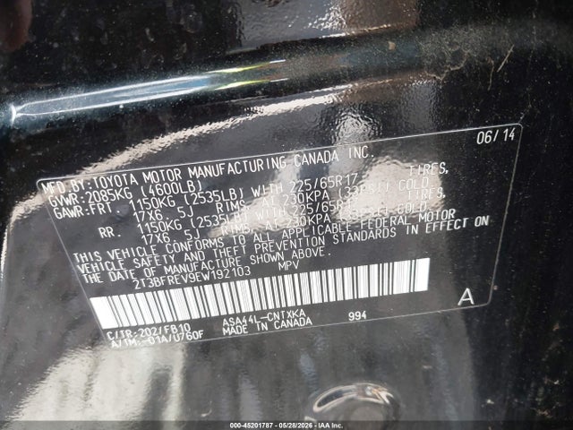 Продажа на аукционе авто 2014 Toyota Rav4 Le, vin: 2T3BFREV9EW192103, номер лота: 45201787