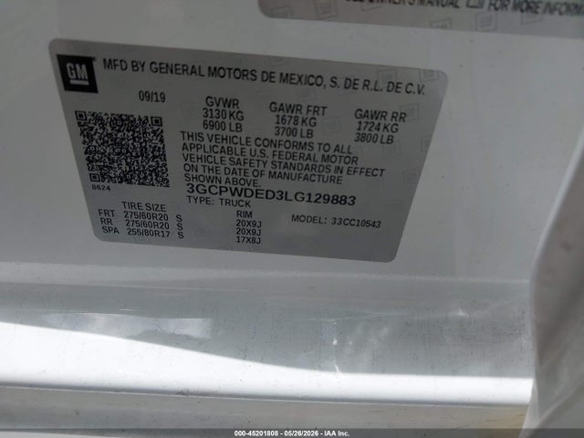 Продажа на аукционе авто 2020 Chevrolet Silverado 1500 2wd  Short Bed Rst, vin: 3GCPWDED3LG129883, номер лота: 45201808