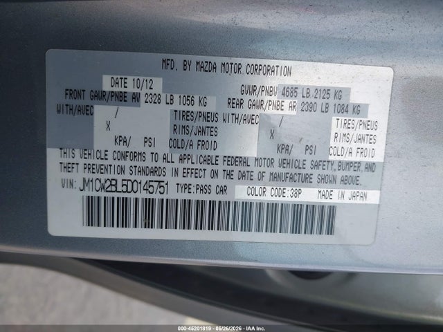 Aukcja sprzedaży 2013 Mazda Mazda5 Sport, vin: JM1CW2BL5D0145751, numer aukcji: 45201819