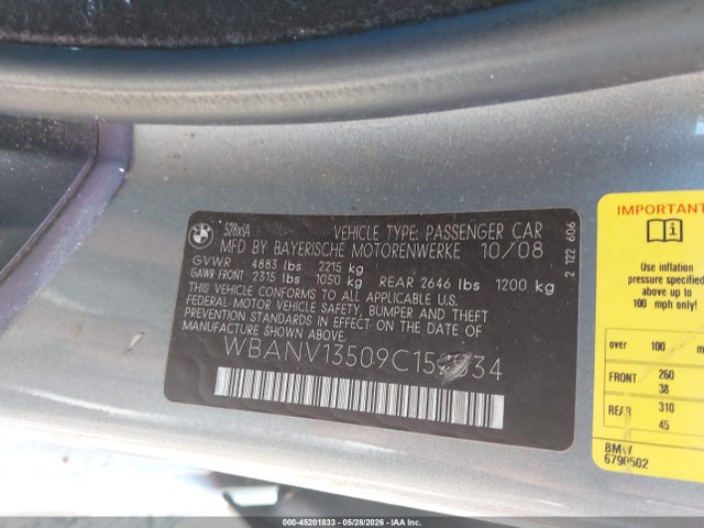 45201833 :رقم المزاد ، WBANV13509C152034 vin ، 2009 Bmw 528i Xdrive مزاد بيع
