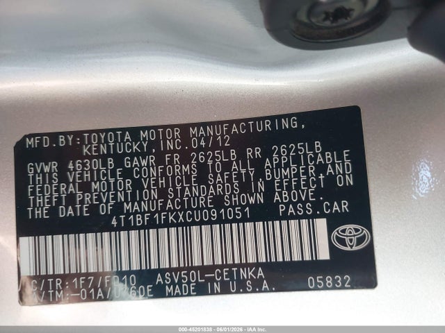 Aukcja sprzedaży 2012 Toyota Camry Le, vin: 4T1BF1FKXCU091051, numer aukcji: 45201838