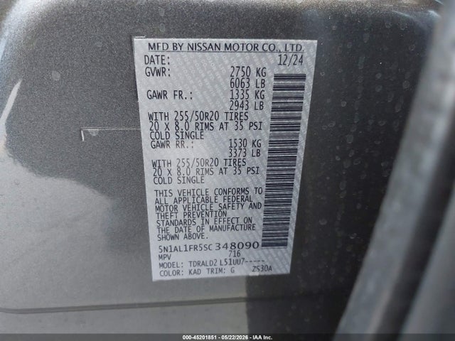 Aukcja sprzedaży 2025 Infiniti Qx60 Luxe, vin: 5N1AL1FR5SC348090, numer aukcji: 45201851