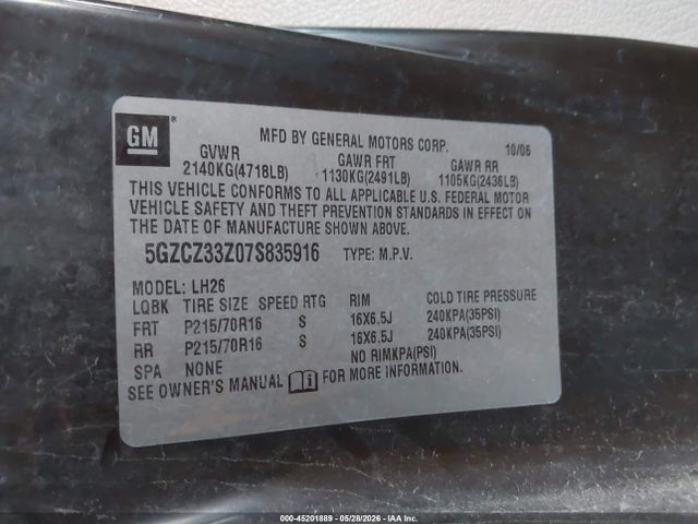 45201889 :رقم المزاد ، 5GZCZ33Z07S835916 vin ، 2007 Saturn Vue Hybrid مزاد بيع