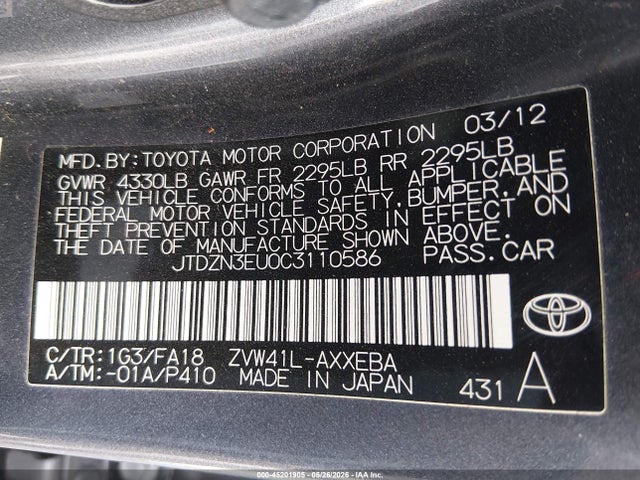 Продажа на аукционе авто 2012 Toyota Prius V Three, vin: JTDZN3EU0C3110586, номер лота: 45201905