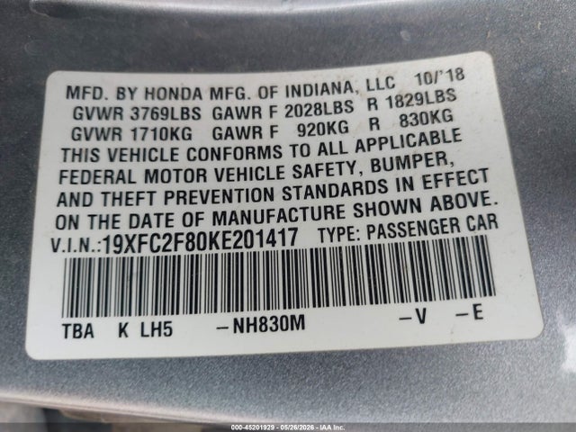 Honda Civic Sport 2019 19XFC2F80KE201417 Image 9
