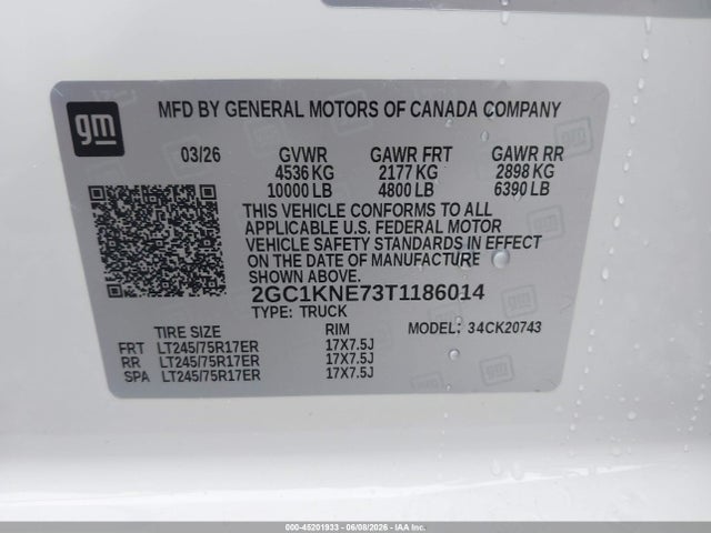 Продаж на аукціоні авто 2026 Chevrolet Silverado 2500 Hd , Standard Bed, Lt, 4wd, vin: 2GC1KNE73T1186014, номер лоту: 45201933