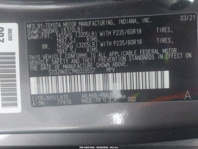Toyota Sienna Limited 2021 5TDZRKEC7MS029557 Image 9