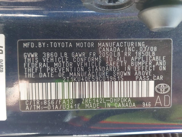 Продажа на аукционе авто 2009 Toyota Matrix, vin: 2T1KU40E59C019615, номер лота: 45201963