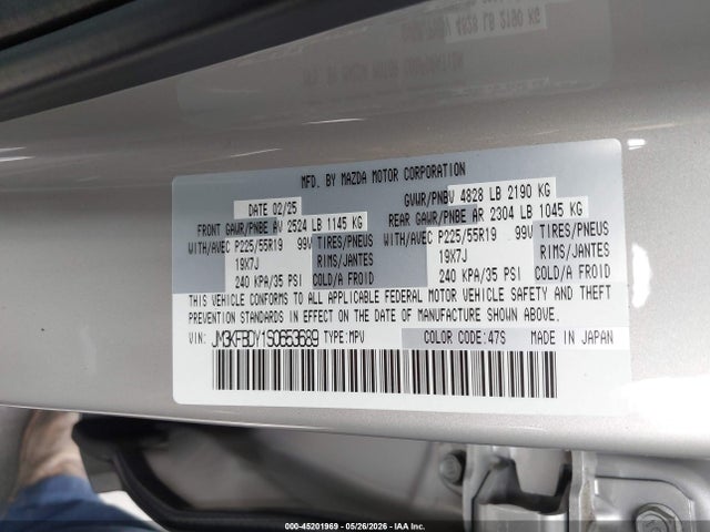 2025 Mazda Cx-5 2.5 Turbo Premium მანქანა იყიდება აუქციონზე, vin: JM3KFBDY1S0653689, აუქციონის ნომერი: 45201969