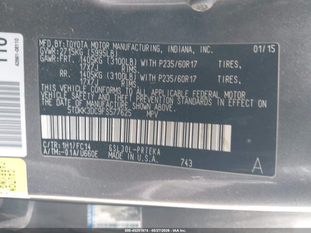 Toyota Sienna Le 8 Passenger 2015 5TDKK3DC9FS577625 Image 9