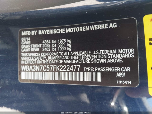 Aukcja sprzedaży 2015 Bmw 428i, vin: WBA3N7C57FK222477, numer aukcji: 45201983