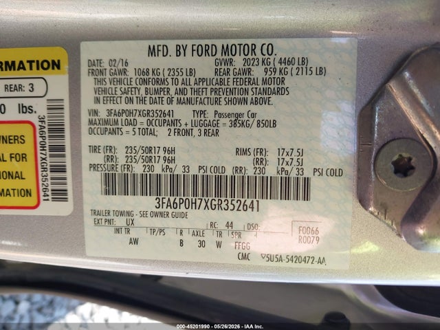 Aukcja sprzedaży 2016 Ford Fusion Se, vin: 3FA6P0H7XGR352641, numer aukcji: 45201990