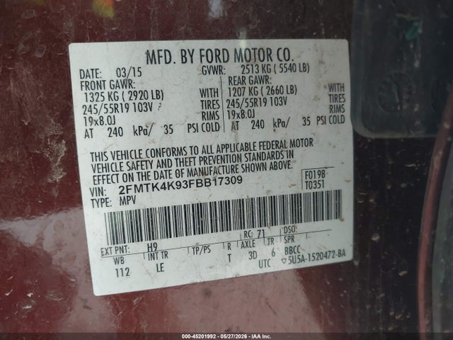 Ford Edge Titanium 2015 2FMTK4K93FBB17309 Image 9