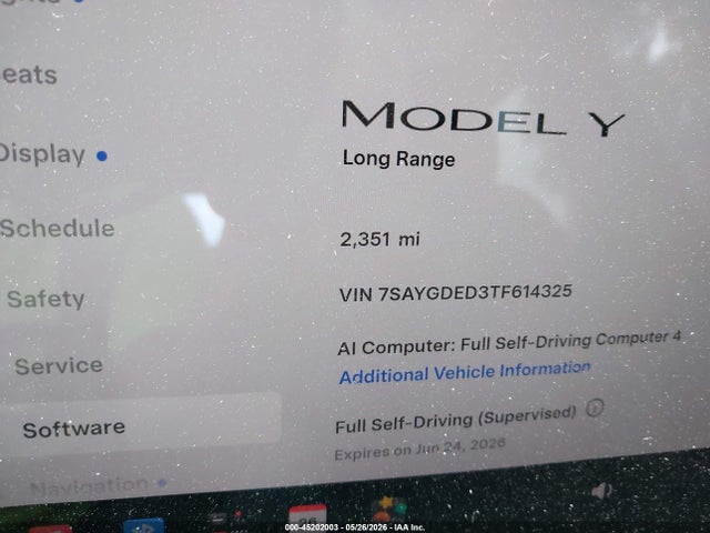 2026 Tesla Model Y Premium Rear-wheel Drive/rear-wheel Drive მანქანა იყიდება აუქციონზე, vin: 7SAYGDED3TF614325, აუქციონის ნომერი: 45202003