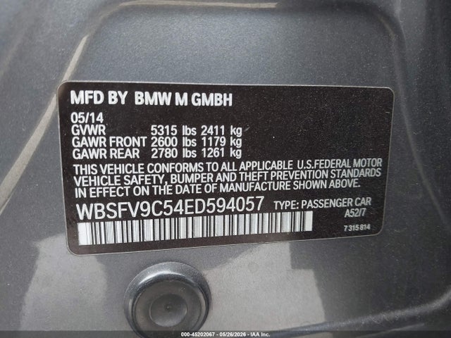 Aukcja sprzedaży 2014 Bmw M5, vin: WBSFV9C54ED594057, numer aukcji: 45202067