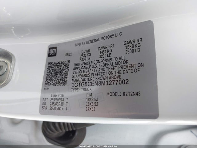 45202076 :رقم المزاد ، 1GTG5CEN8M1277002 vin ، 2021 Gmc Canyon 2wd  Short Box Elevation مزاد بيع
